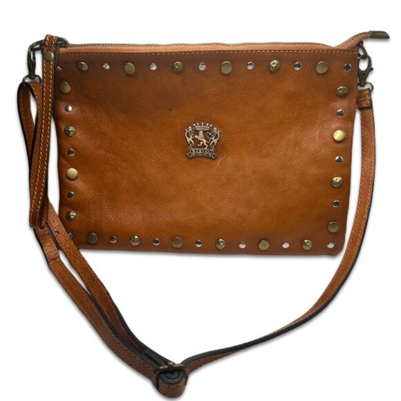 Pratesi Firenze Handbags - Pratesi Firenze Italian Stud Leather Purse Flat Crossbody Clutch Preowned Brown